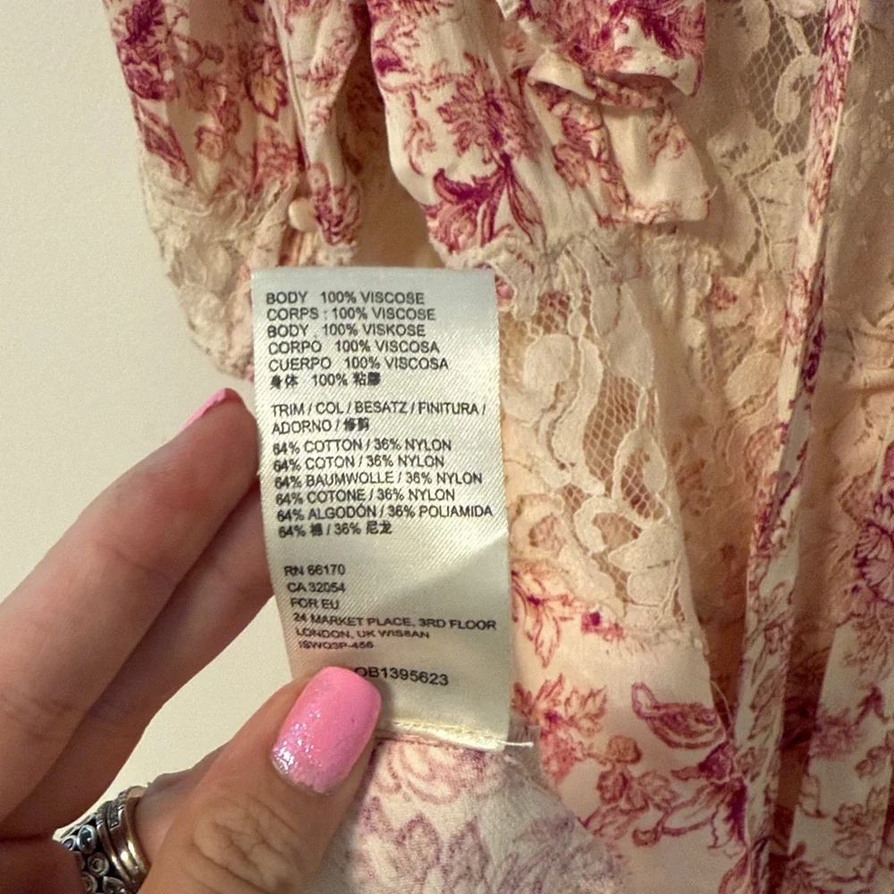 Free People Floral Lace Dress in Cream and Pink size 8 - Picture 6 of 6